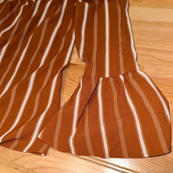 E2M Rust Stripe Off Shoulder Bell Sleeve Boho Blouse | Size M - Picture 4 of 7